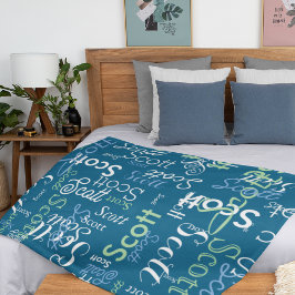 Boy Namn Typography oceblått färg Fleecefilt