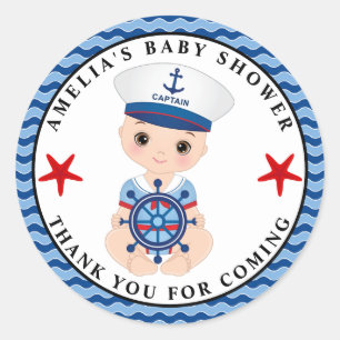 Boy Nautical Baby Shower Classic Round Sticker Runt Klistermärke