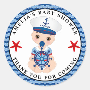 Boy Nautical Baby Shower Classic Round Sticker Runt Klistermärke