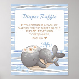 Boy Nautical Whale Baby Shower Diaper Raffle Sign Poster