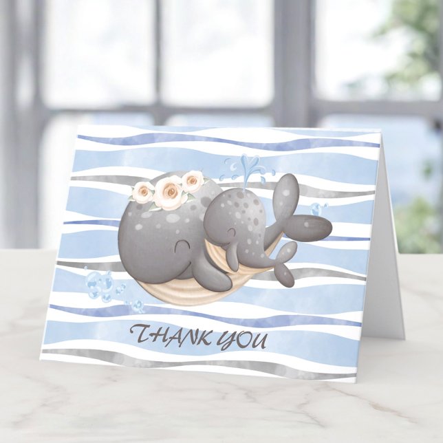 Boy Nautical Whale Baby Shower Tack för ditt kort (Boy Nautical Whale Baby Shower Thank You Card)