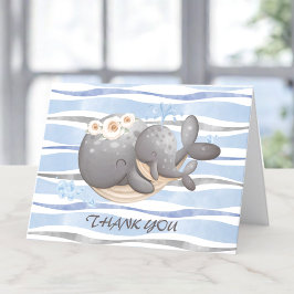 Boy Nautical Whale Baby Shower Tack för ditt kort