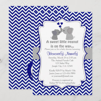 Boy Navy Elephant Baby Shower-inbjudningar Chev 36 Inbjudningar