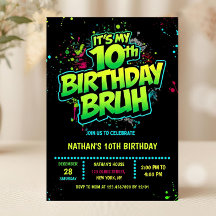 Boy Neon 10th Birthday Invitation Graffiti Style