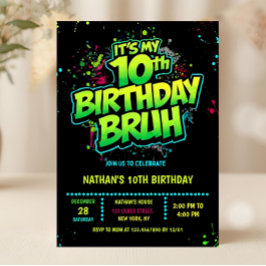 Boy Neon 10th Birthday Invitation Graffiti Style Inbjudningar