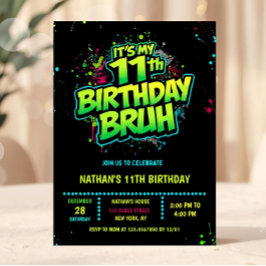 Boy Neon 11th Birthday Invitation Graffiti Style Inbjudningar