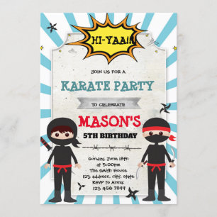 Boy ninja karate födelsedagsfest inbjudan