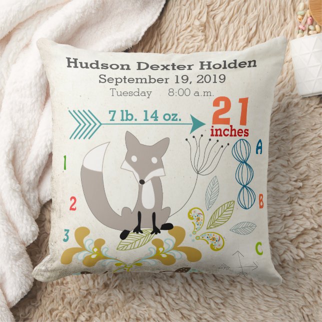 Boy Nursery Baby Birth Stat Fox Arrow Mönster Kudde (Filt)