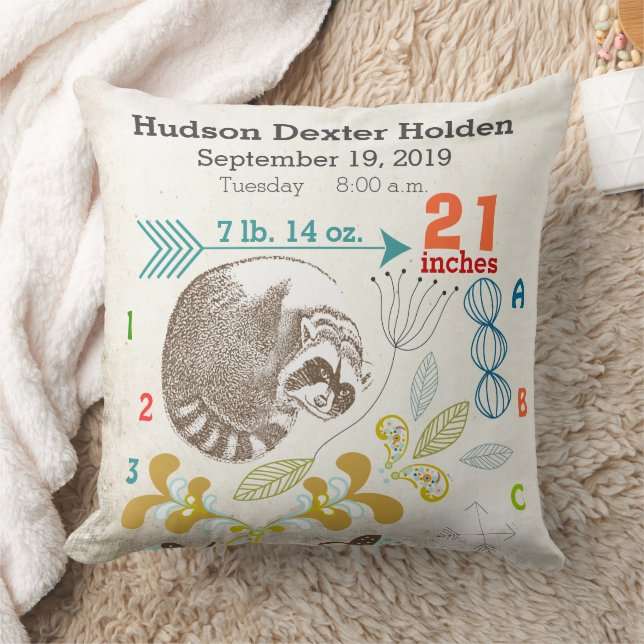 Boy Nursery Baby Birth Stat Raccoon Arrow Mönster Kudde (Filt)