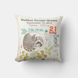 Boy Nursery Baby Birth Stat Raccoon Arrow Mönster Kudde