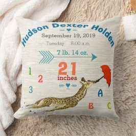 Boy Nursery Baby Birth Stats Giraffe Arrow Mönster Kudde