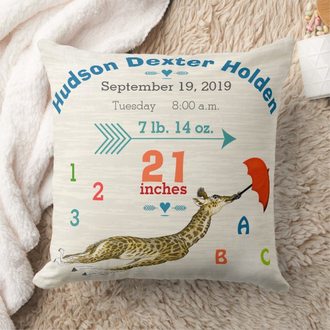 Boy Nursery Baby Birth Stats Giraffe Arrow Mönster Kudde (Filt)