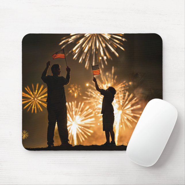 Boy och Pappa med Flaggor och Fireworks Musmatta (Med mus)