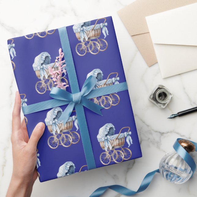 Boy oh Boy Blue Baby Carriage  Presentpapper (Gifting)