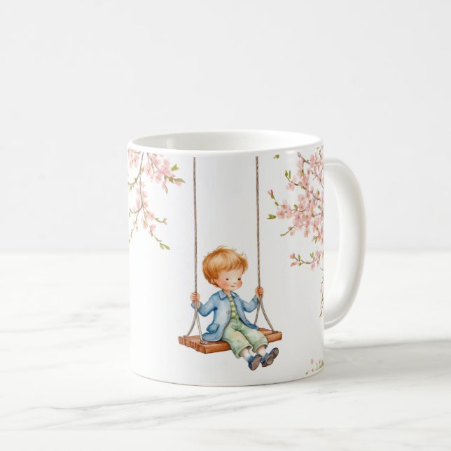 Boy on a swing Cherry Blossoms Kaffemugg (Framsida höger)