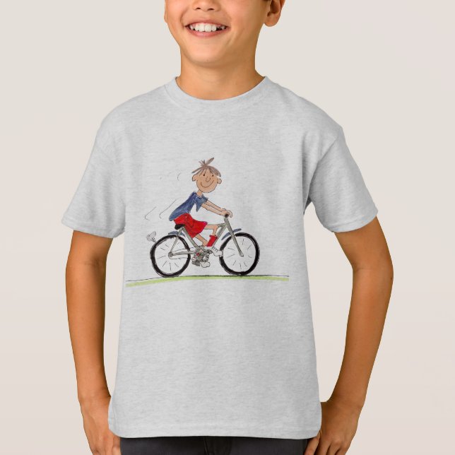 Boy On Bike Cycling T Shirt (Framsida)
