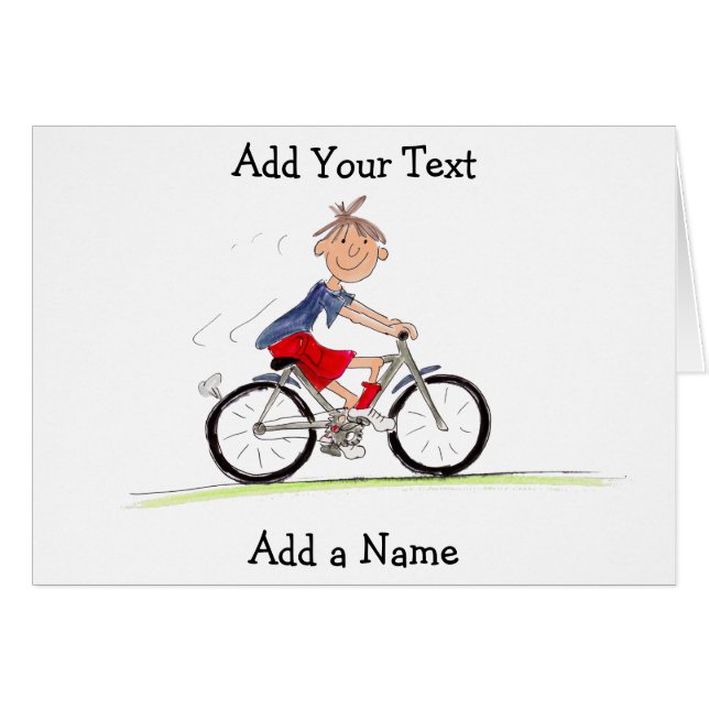 Boy On Bike Illustration Hälsningskort (Framsidan Horizontal)