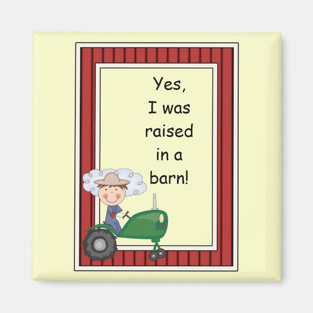 Boy on Grönt Tractor - Farmyard Barnyard - Kids Magnet (Framsidan)