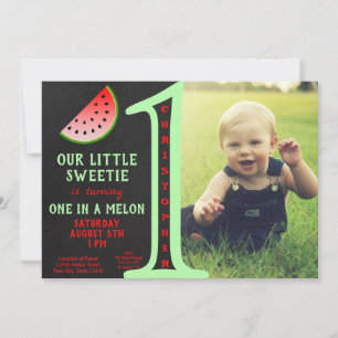 Boy One i Melon 1:a födelsedag Glitter Grönt Inbjudningar