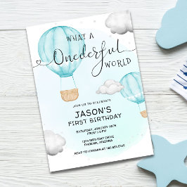 Boy ONEderful World Luftballong First Birthday Inbjudningar