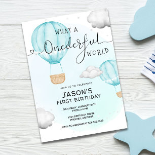 Boy ONEderful World Luftballong First Birthday Inbjudningar