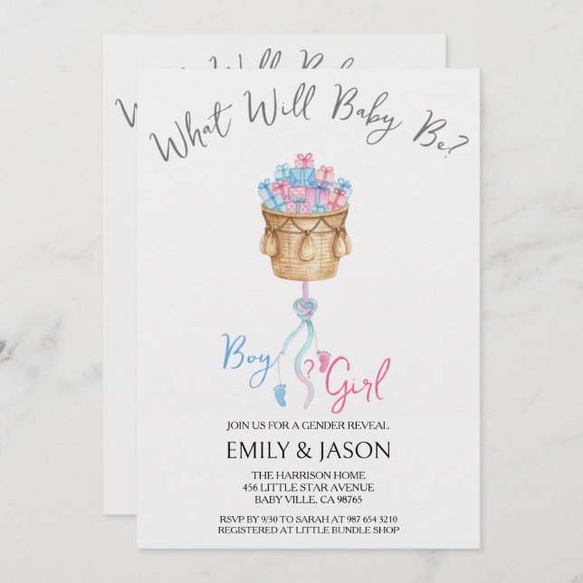 Boy Or Girl Blue Or Pink Gender Reveal Invitation Inbjudningar (Fram/baksida)