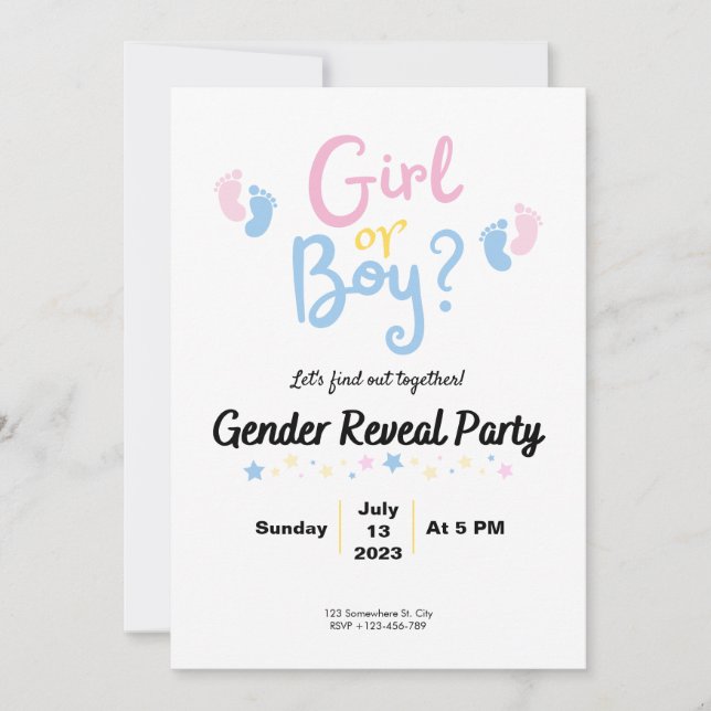 Boy or Girl? Gender Reveal Inbjudningar (Framsida)