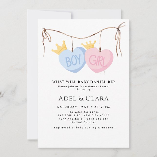 Boy or Girl Gender Reveal Invitation Inbjudningar (Framsida)