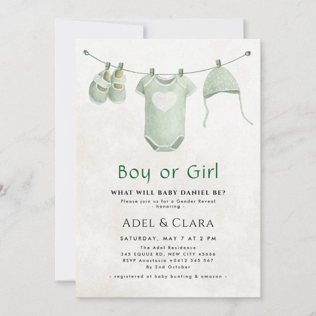 Boy or Girl Gender Reveal Invitation Inbjudningar (Framsida)