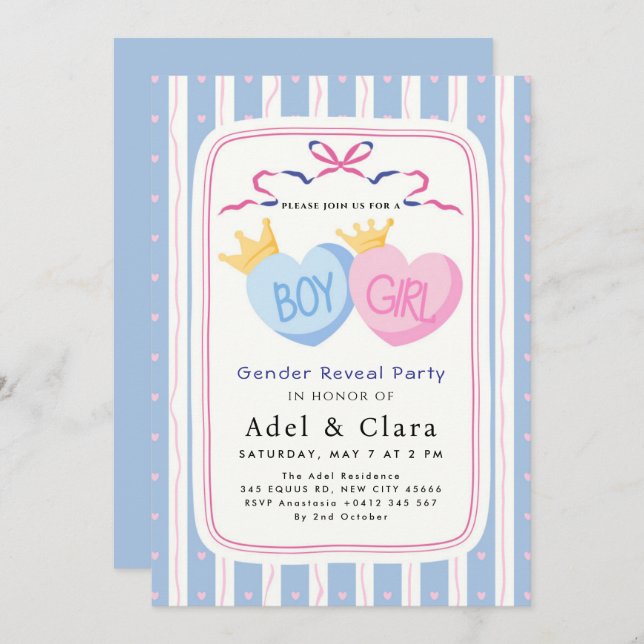 Boy or Girl Gender Reveal Invitation Inbjudningar (Fram/baksida)