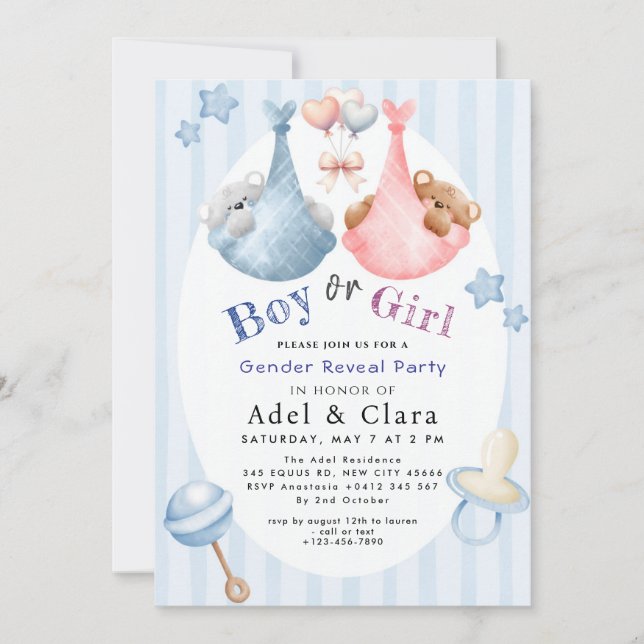Boy or Girl Gender Reveal Invitation Inbjudningar (Framsida)