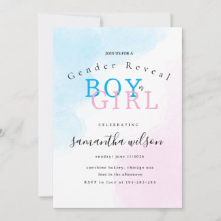 boy or girl pink blue gender reveal invitation inbjudningar