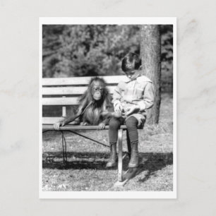 Boy & Orangutan Vintage National Zoo Washington Vykort