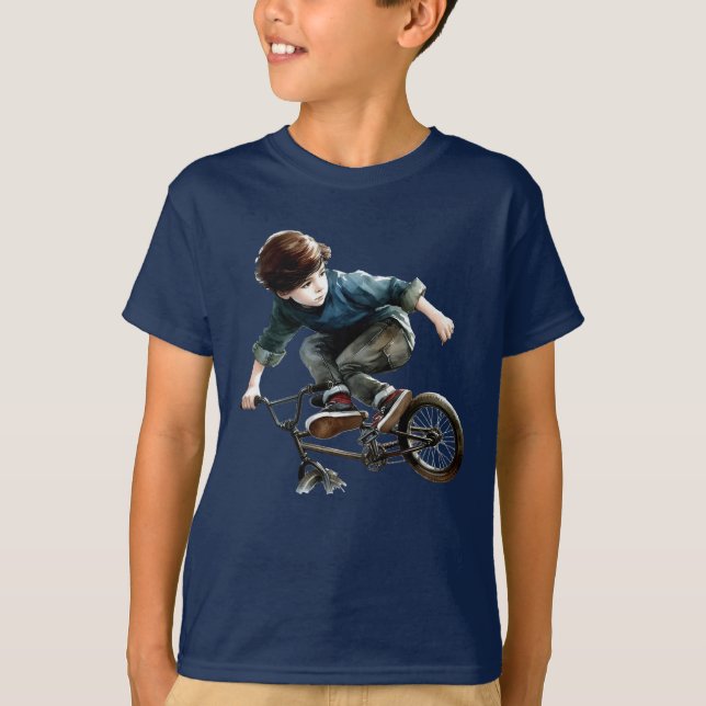Boy på en Bike Tävla Sport Roligt T Shirt (Framsida)