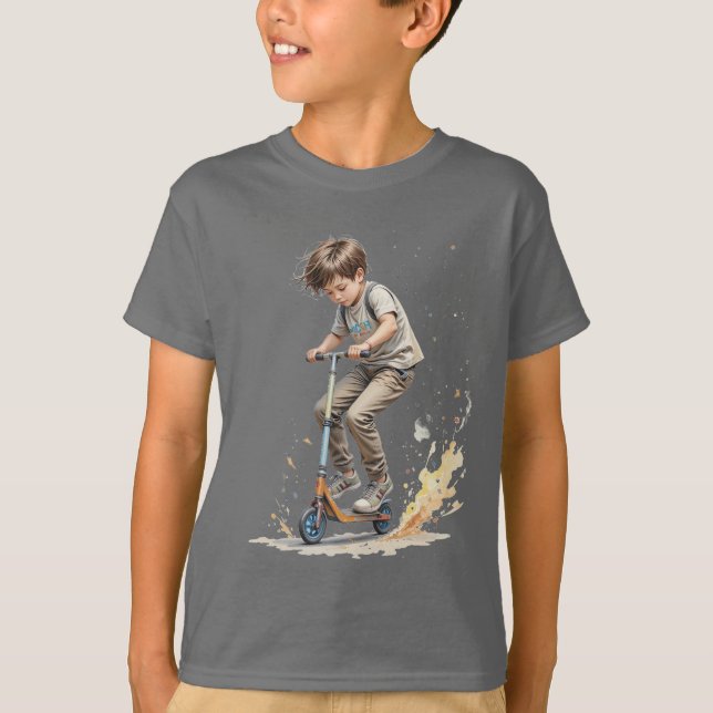 Boy på en Roligt av Kick Scooter Sport Silhouette T Shirt (Framsida)