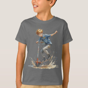 Boy på en Roligt av Kick Scooter Sport Silhouette T Shirt