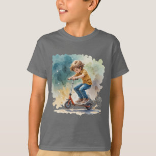 Boy på en Roligt av Kick Scooter Sport Silhouette T Shirt