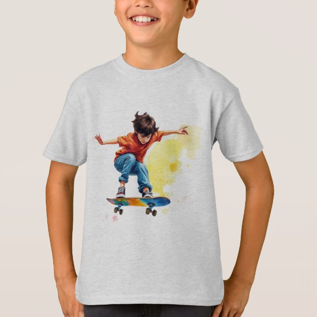 Boy på en Roligt för skateboardsport T Shirt (Framsida)