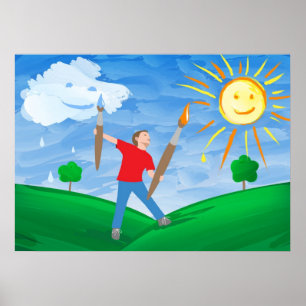 Boy Painting Himlar Poster