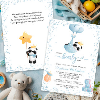 Boy Panda Barly Wait Bok Request Baby Shower Inbjudningar