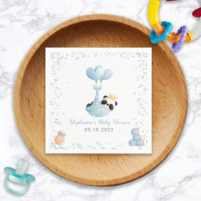 Boy Panda Bear Blue Baby Shower Napkins Pappersservett (Boy Panda Bear Blue Baby Shower Napkins 
)