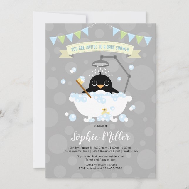 Boy Penguin Baby Shower-inbjudan Inbjudningar (Framsida)