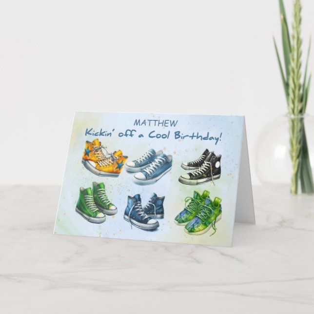 Boy Personalize Tween eller Tonåring Birthday Snea Kort (Framsida)