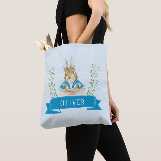 Boy Peter Rabbit Blue Anpassningsbar Tote Bag Tygkasse (Närbild)