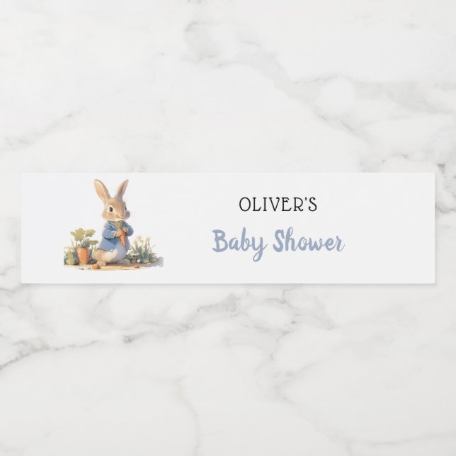 Boy Peter, Rabbit Blue Baby Shower Vattenflaskor Etikett (Singel etikett)
