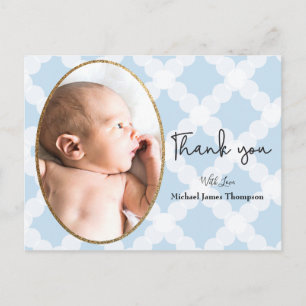 Boy Photo Blue Baby Shower Tack Vykort