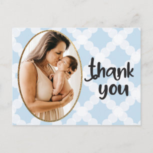 Boy Photo Blue Guld Ram Baby Shower Tack Vykort