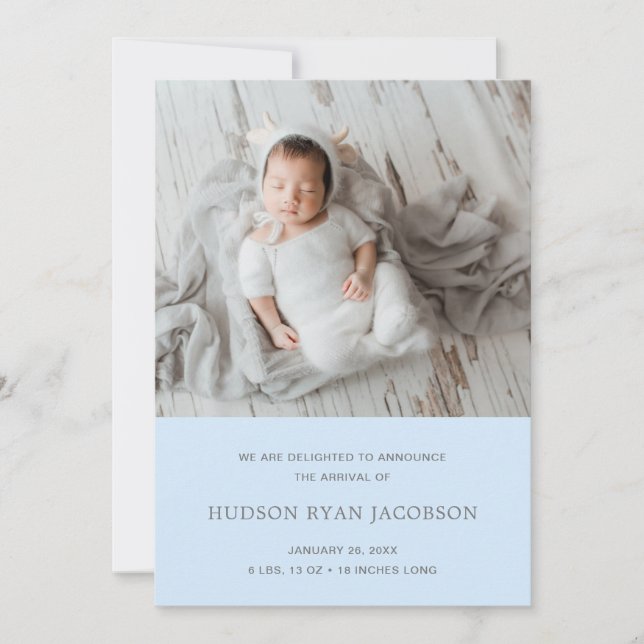 Boy Photo Collage Blue Simple Newborn Birth Meddelande (Framsida)