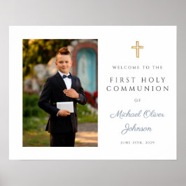 Boy Photo First Communion Dusty Blue Välkommen Poster