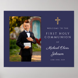 Boy Photo First Communion Navy Blue Välkommen Poster
